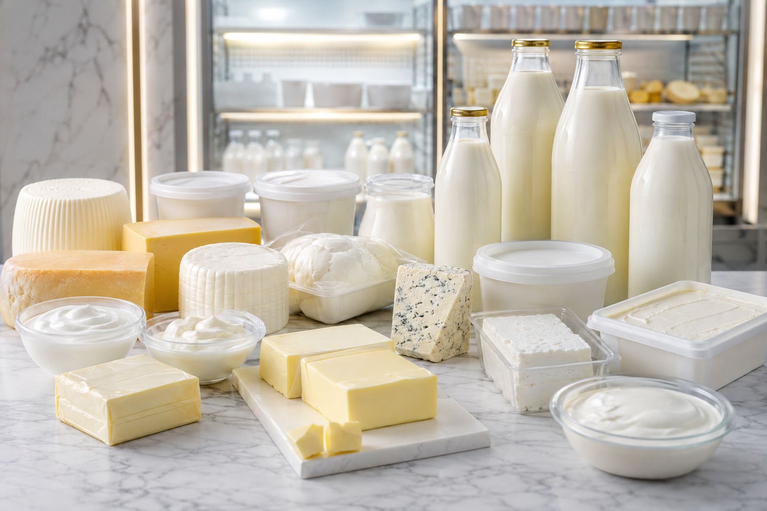 Fresh milk yogurt butter cream and premium cheese assortment